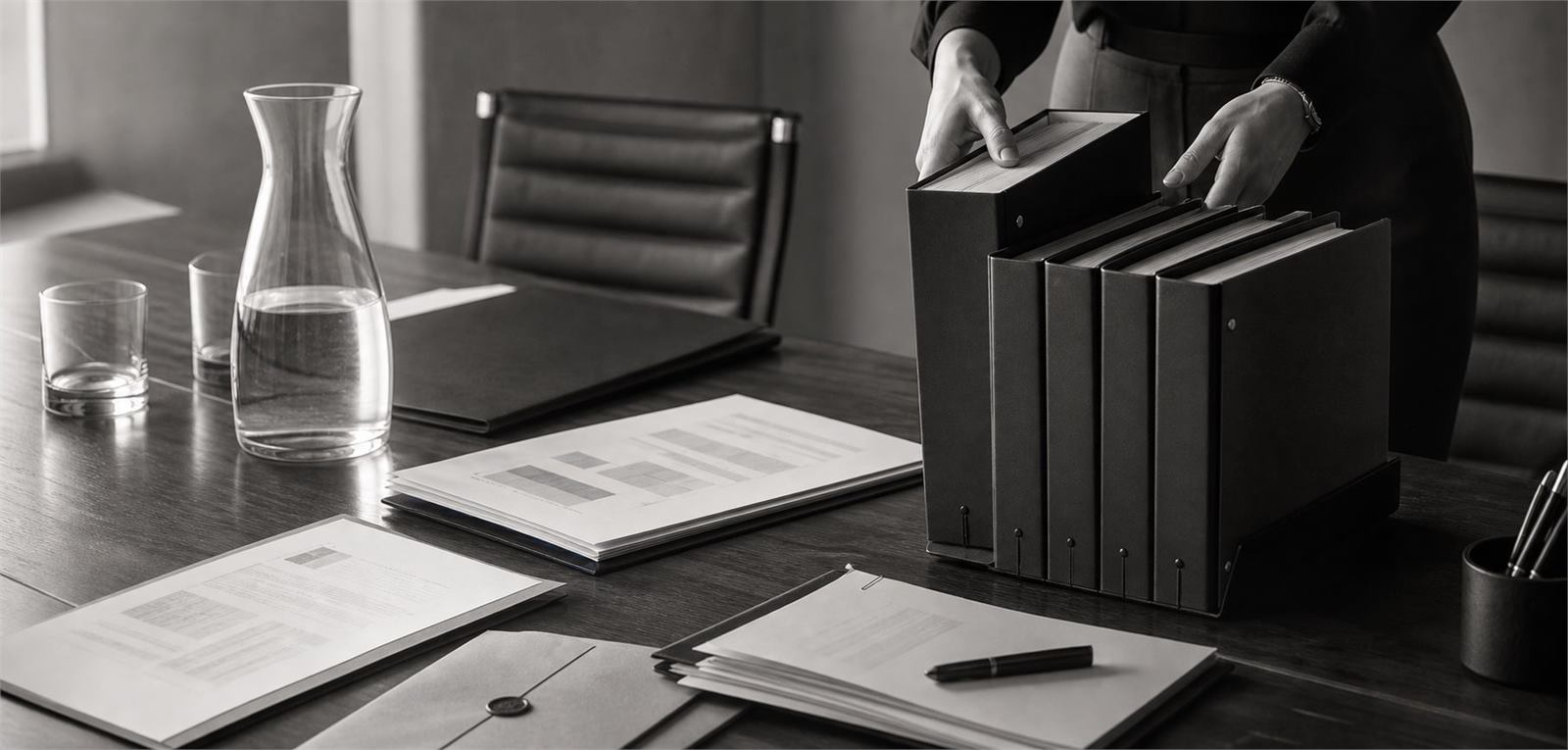 Executive assistant preparing confidential documents for Qatar and London business administration