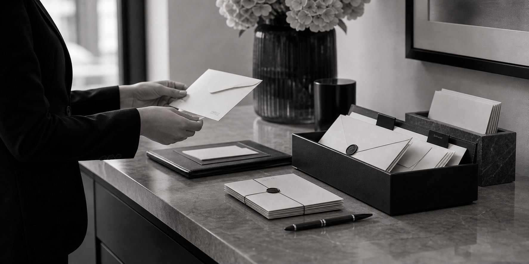 Personal assistant sorting confidential executive correspondence